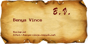 Benya Vince névjegykártya